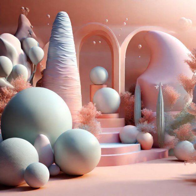 Rendering 3D d'un fond abstrait avec un podium podium boules de Noël concept de Noël chr