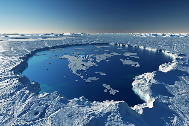 Rendering 3D de la fonte de la calotte glaciaire du pôle nord en raison du réchauffement climatique