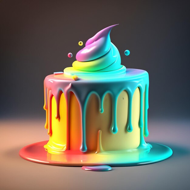 Rendering 3D de la fonte du gâteau coloré doux