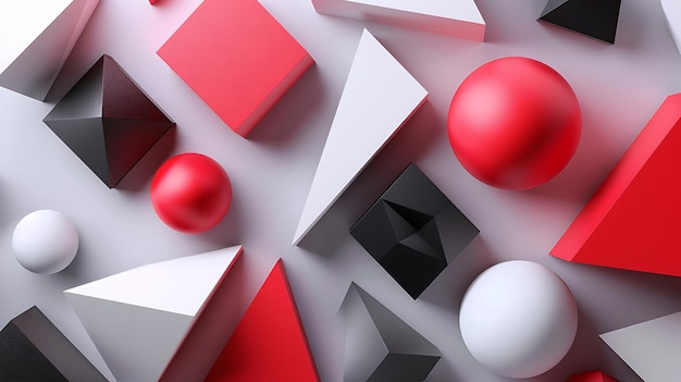 Rendering 3D de formes géométriques Sphères rouges, noires et blanches Cubes