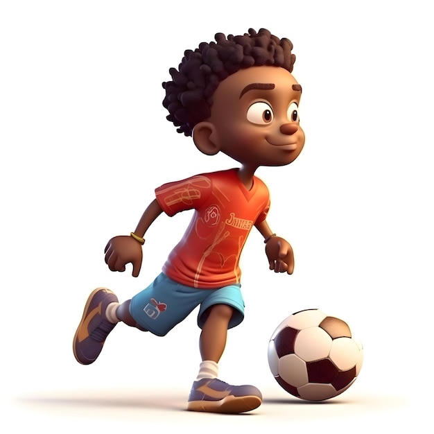 Rendering 3D d'un garçon afro-américain avec un ballon de football