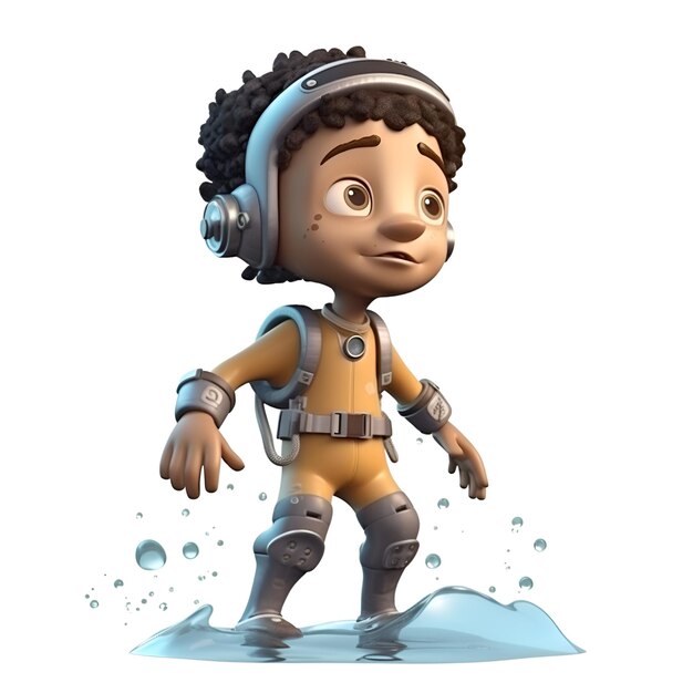 Rendering 3D d'un garçon afro-américain avec un casque et des écouteurs