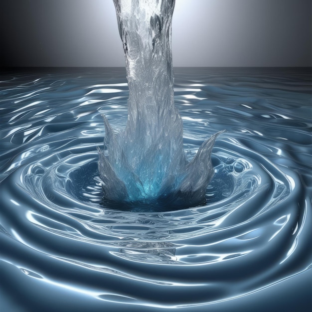 Photo rendering 3d d'une goutte d'eau sur fond bleu