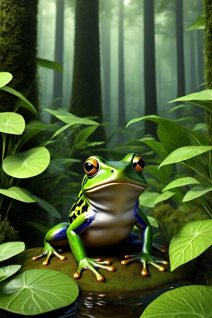 Photo rendering 3d de la grenouille de forêt