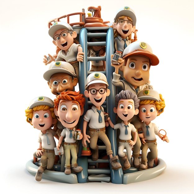 Photo rendering 3d d'un groupe d'enfants avec un roller coaster