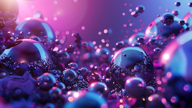 Rendering 3D d'un groupe de sphères brillantes avec un fond rose et violet brillant