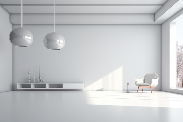Rendering 3D Hall moderne Arrière-plan intérieur pièce vide avec une énorme fenêtre minimale avec espace de copie