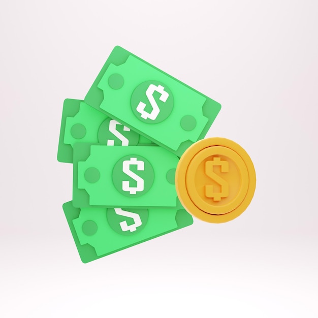 Rendering 3D de l'icône et de la pièce en dollars américains