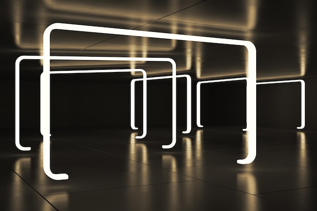 Photo rendering 3d de l'intérieur du couloir d'un cadre de néon sombre abstrait