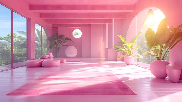 Rendering 3D de l'intérieur du salon moderne avec canapé et oreillers roses