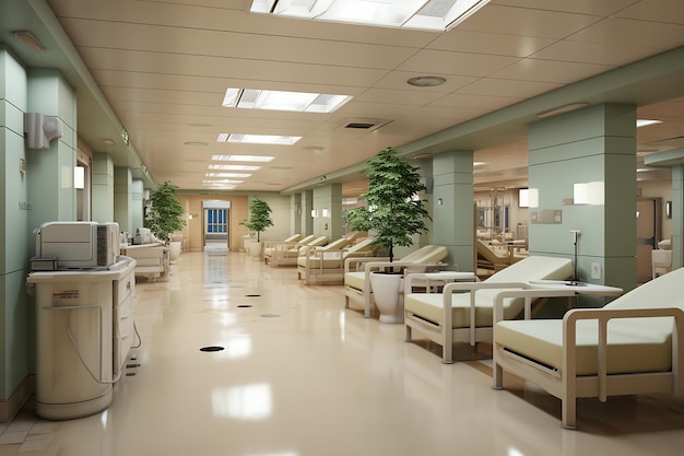 Rendering 3D de l'intérieur d'une salle psychiatrique avec équipement médical