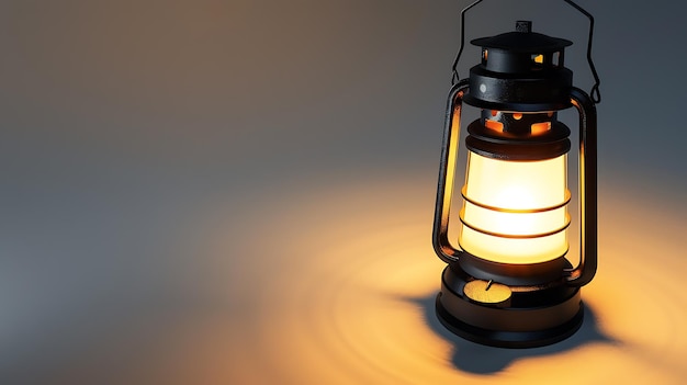 Rendering 3D d'une lampe à kérosène sur un fond sombre