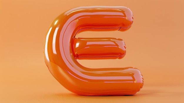 Photo rendering 3d d'une lettre e orange gonflée sur un fond correspondant