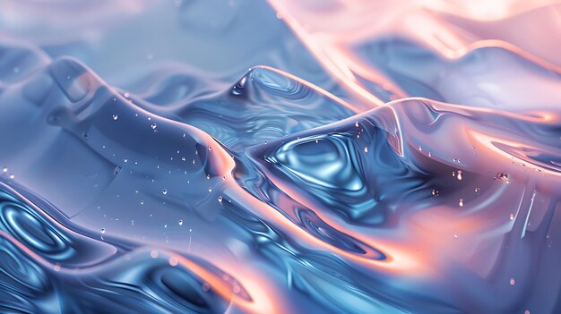 Rendering 3D d'un liquide bleu et rose Le liquide est lisse et a une surface brillante Il y a de petites bulles sur la surface du liquide