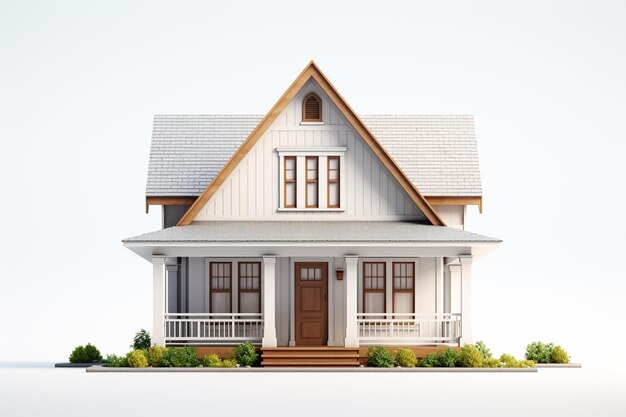 Rendering 3D d'une maison isolée sur fond blanc avec chemin de découpage