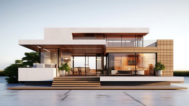 Photo rendering 3d d'une maison de luxe moderne