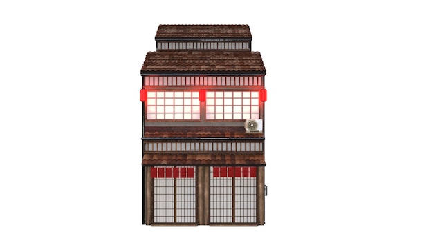 Rendering 3D d'une maison de magasin japonaise sur fond blanc