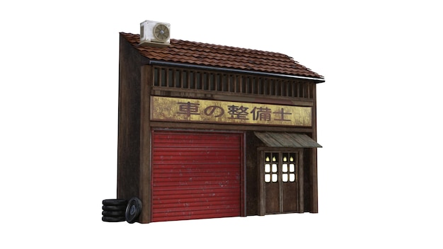 Photo rendering 3d d'une maison de magasin japonaise sur fond blanc