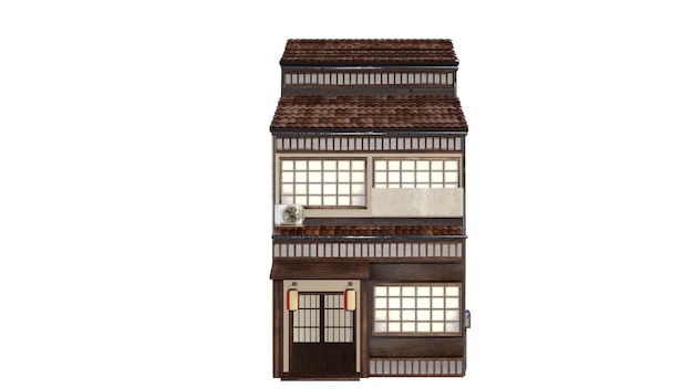 Photo rendering 3d d'une maison de magasin japonaise sur fond blanc