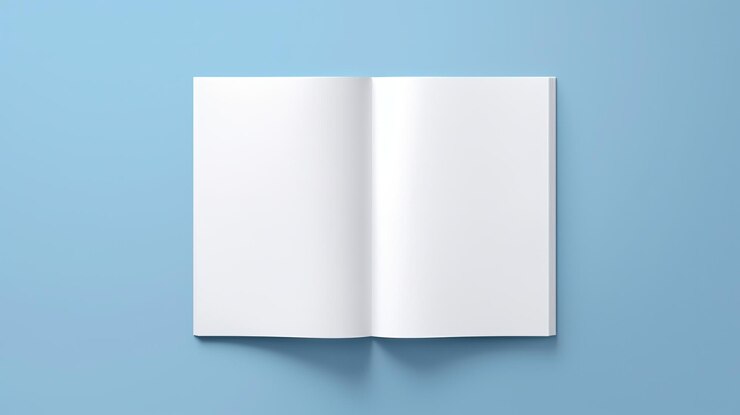 Photo rendering 3d d'une maquette de brochure blanche a4 ouverte dans un magazine