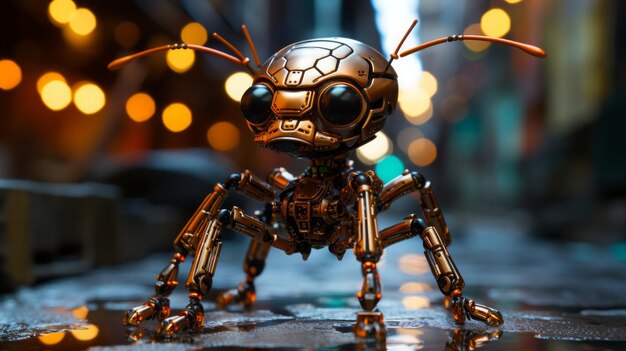 Photo rendering 3d mécanique étonnant d'une fourmi robot mélange parfaitement la nature et la technologie