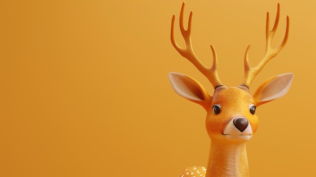 Photo rendering 3d d'un mignon cerf de dessin animé avec de grands yeux et une fourrure douce