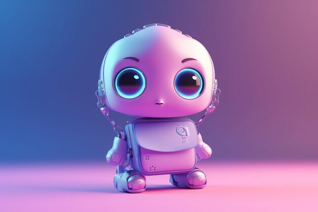 Rendering 3D d'un mignon petit robot isolé sur un fond rose