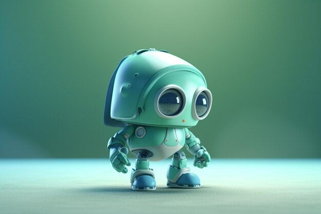 Rendering 3D d'un mignon robot vert debout sur le sol