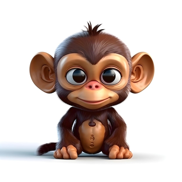 Rendering 3D d'un mignon singe de dessin animé isolé sur fond blanc