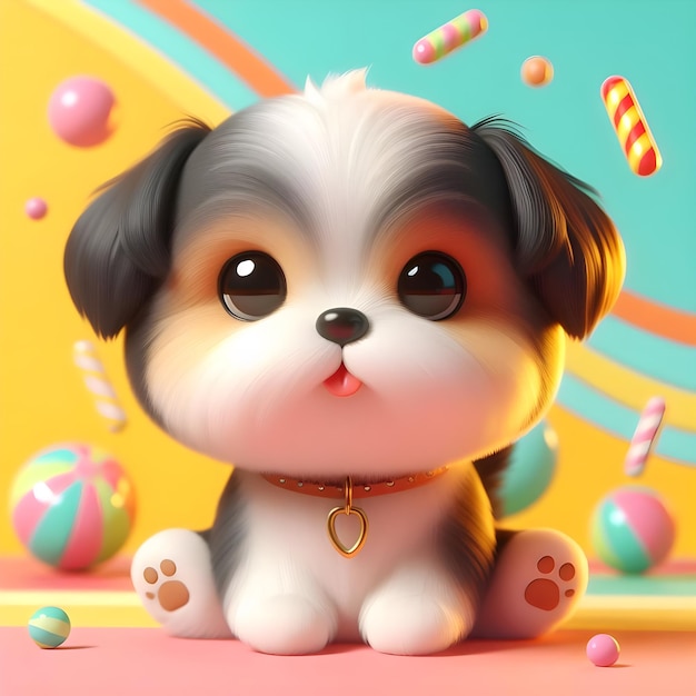 Rendering 3D d'un mignon Zuchon avec un fond coloré