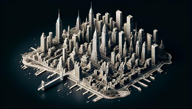 Photo rendering 3d d'une miniature isométrique de la ville de new york