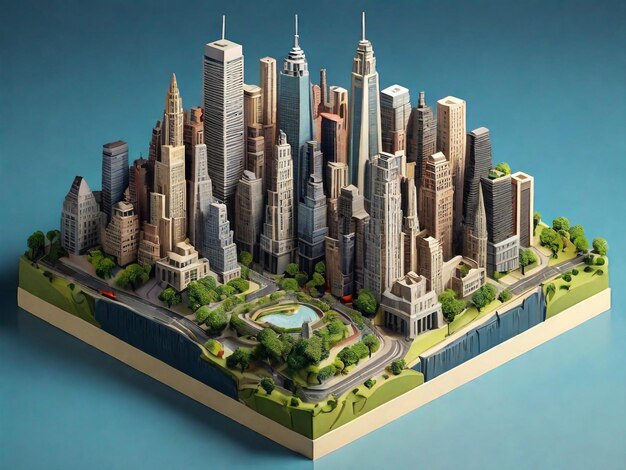 Rendering 3D de la miniature isométrique de la ville de New York