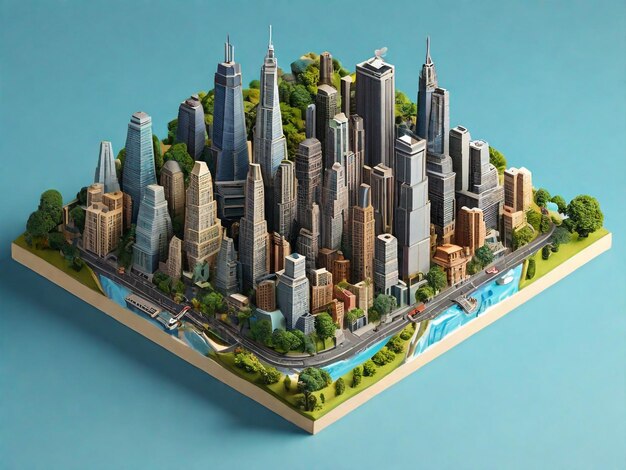 Rendering 3D de la miniature isométrique de la ville de New York