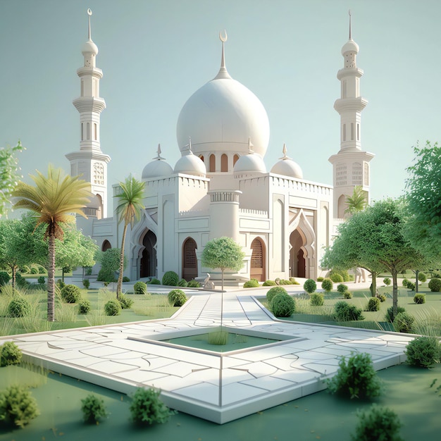 Rendering 3D de la mosquée à faible poly