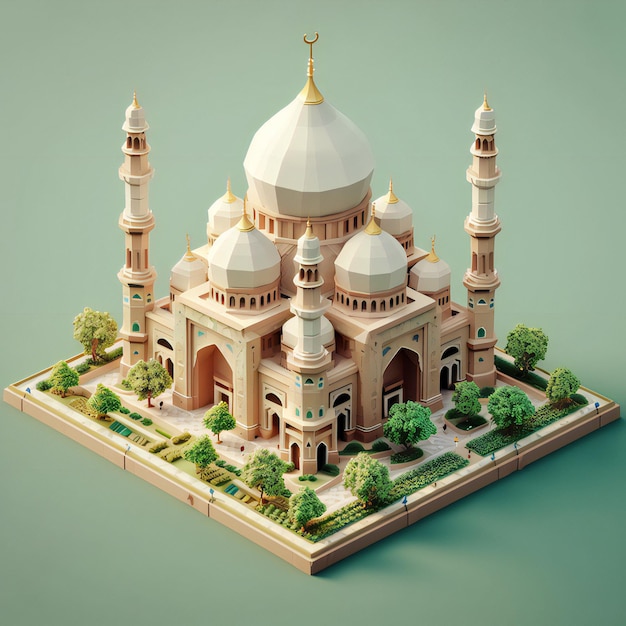 Rendering 3D de la mosquée à faible poly