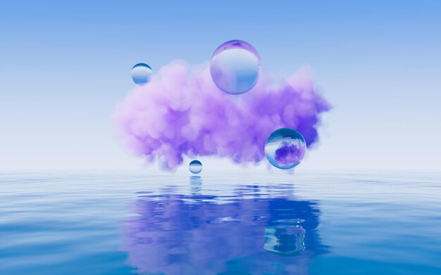 Rendering 3D des nuages et de la surface de l'eau Dessin numérique