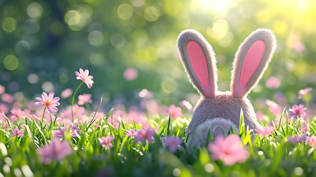 Photo rendering 3d des oreilles moelleuses du lapin des récoltes sur un fond pastel pendant les vacances de pâques