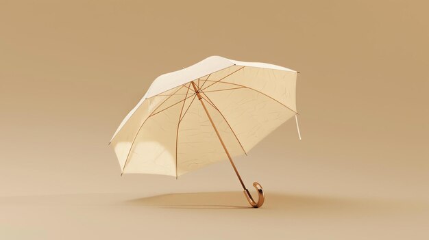 Rendering 3D d'un parapluie beige avec une poignée dorée sur un fond beige