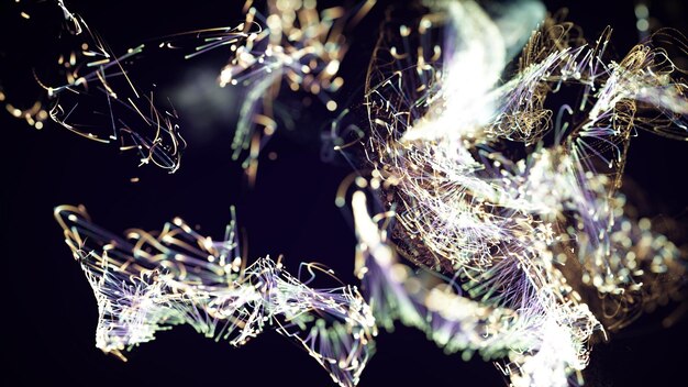 Rendering 3D d'une particule abstraite colorée et d'un système de plexus élégant sur un fond sombre