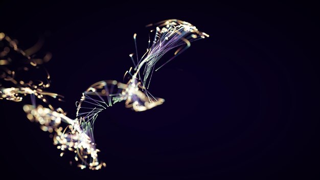 Rendering 3D d'une particule abstraite colorée et d'un système de plexus élégant sur un fond sombre