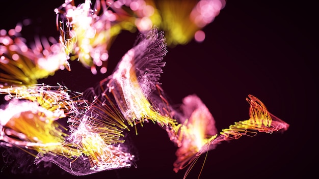Rendering 3D d'une particule abstraite colorée et d'un système de plexus élégant sur un fond sombre