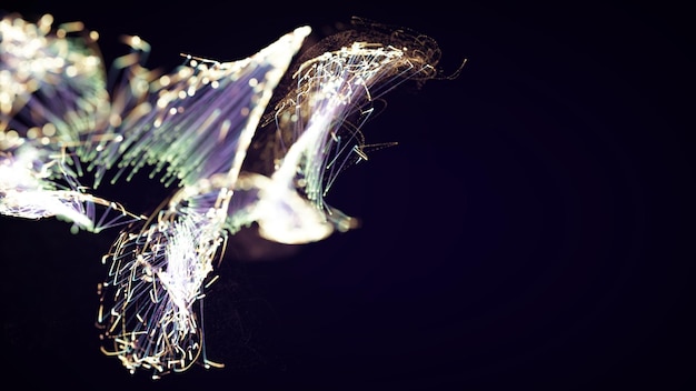 Rendering 3D d'une particule abstraite colorée et d'un système de plexus élégant sur un fond sombre