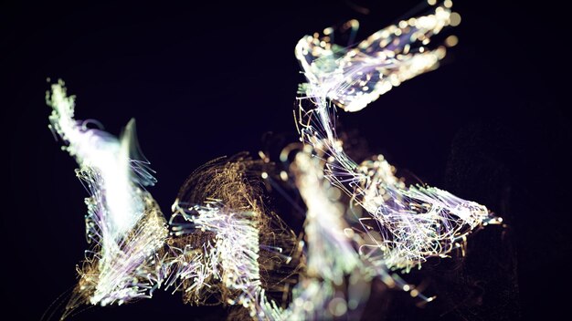 Rendering 3D d'une particule abstraite colorée et d'un système de plexus élégant sur un fond sombre