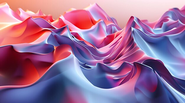 Rendering 3D d'un paysage abstrait coloré L'image présente une série de collines lisses éclairées par une lumière vive