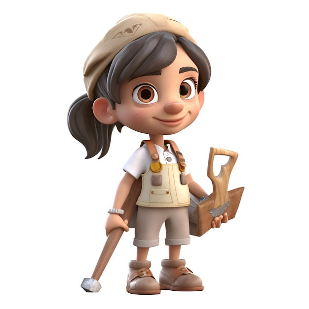 Photo rendering 3d d'un personnage de dessin animé avec une ceinture d'outils de fermier