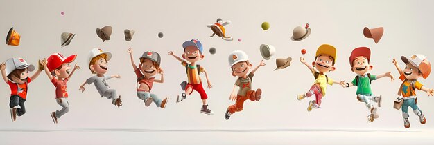 Rendering 3D d'un petit garçon avec une batte de baseball et une casquette de baseball