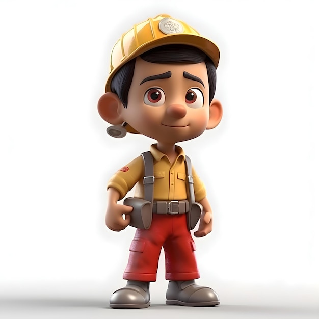 Rendering 3D d'un petit garçon avec un casque de sécurité et une ceinture d'outils de construction