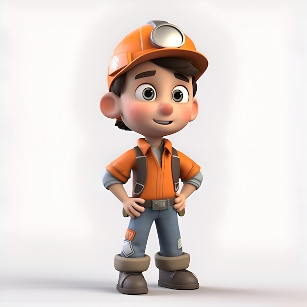 Rendering 3D d'un petit garçon avec un casque et des vêtements de travail