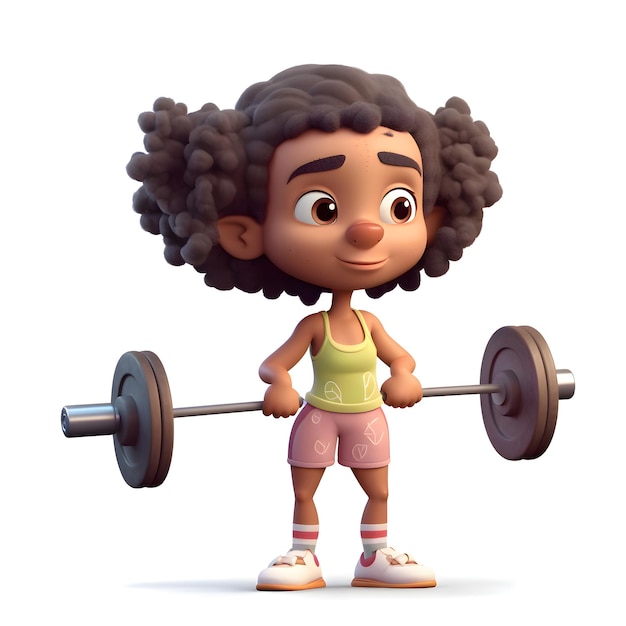 Rendering 3D de petite fille afro-américaine avec une barre