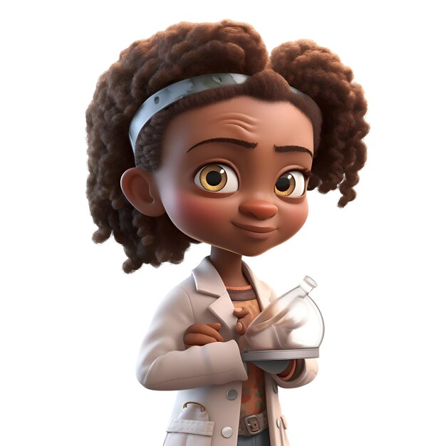 Rendering 3D d'une petite fille afro-américaine avec un chemin de coupure